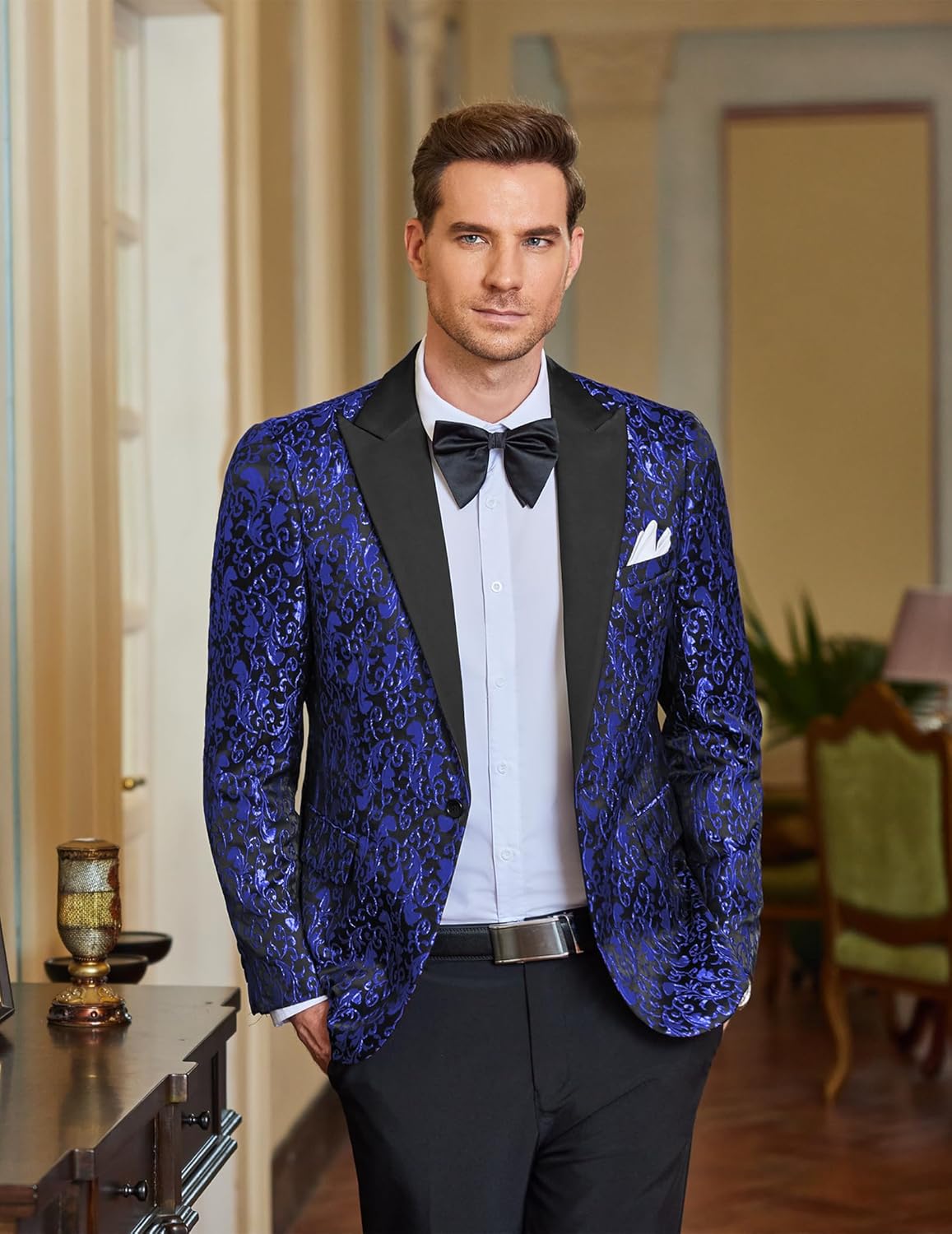 COOFANDY Mens Floral Tuxedo One Button Luxury Shiny Blazer Dinner Party Prom Wedding Suit Jacket - Image 2