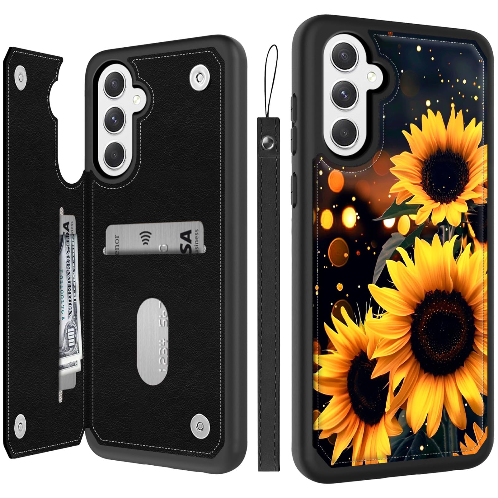 ACWDMKH for Samsung Galaxy S24 Plus Case, Wallet Case with Card Holder & Wrist Strap Flip Leather Kickstand, Double Magnetic Clasp Case for Galaxy S24