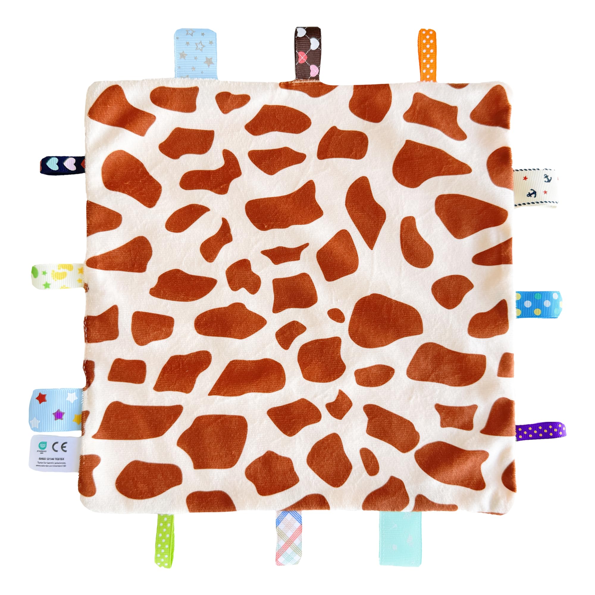 CREVENT Tag Security Blankets for Babies, Soft Small Loveys for Boys, Baby Comforter Sensory Blanket, Great Gifts for Birthday Baby Shower (10"X10" GiraffeDot)