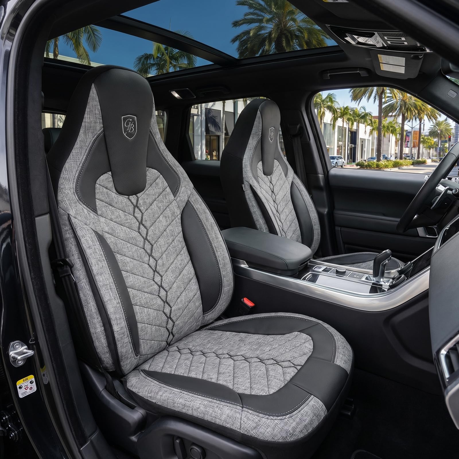 Fundas de asiento de coche universales para coches y SUV – Fundas para asientos delanteros de coche, de lino, gris-negro, compatible con airbag, funda para asiento de coche, juego
