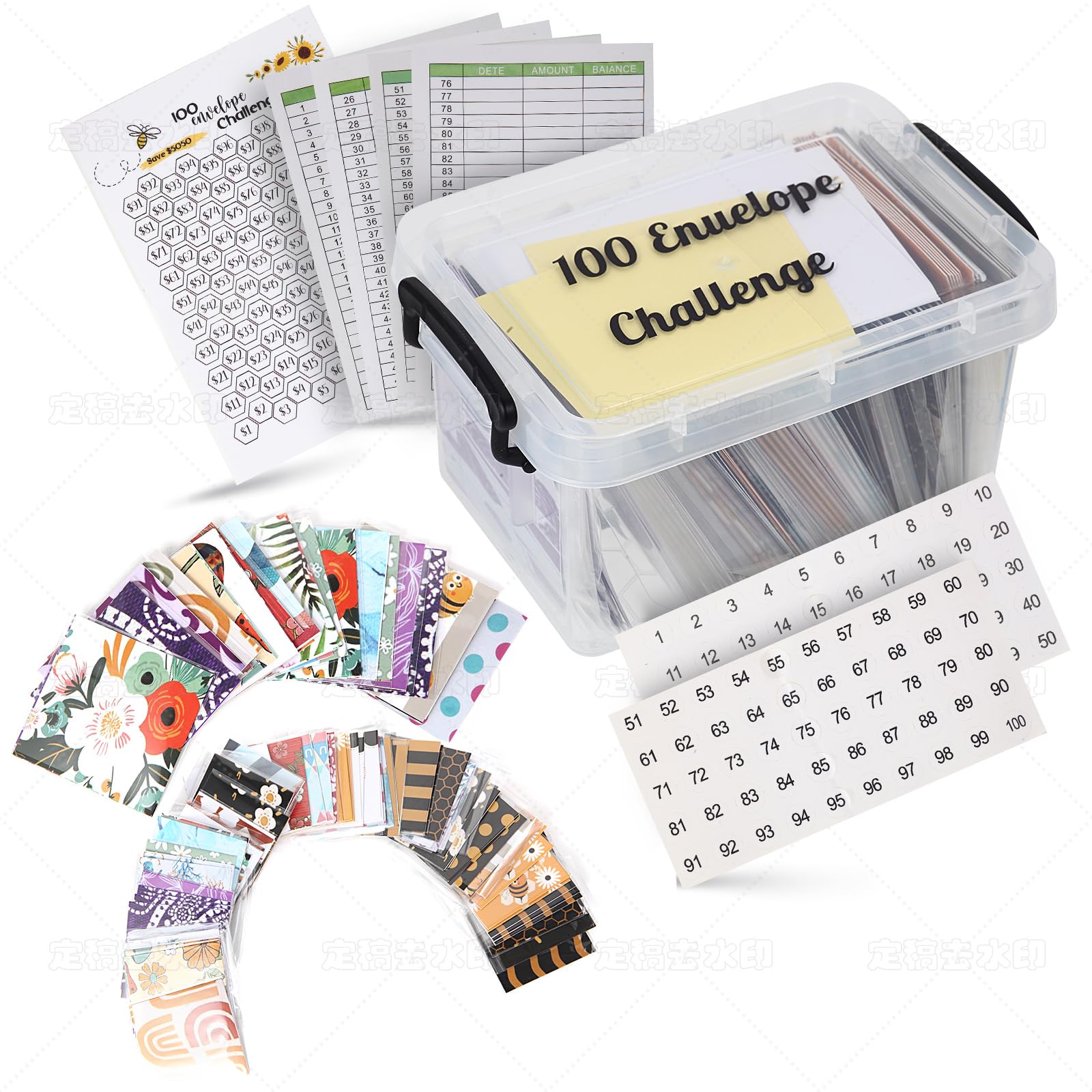 LMTNNB 100 Envelopes Money Saving Challenge Kit, Save 5050 Dollars 100 Day Envelope Challenge Kit, with 100 envelopes, Organizer Box, Challenge Tracker, and Stickers