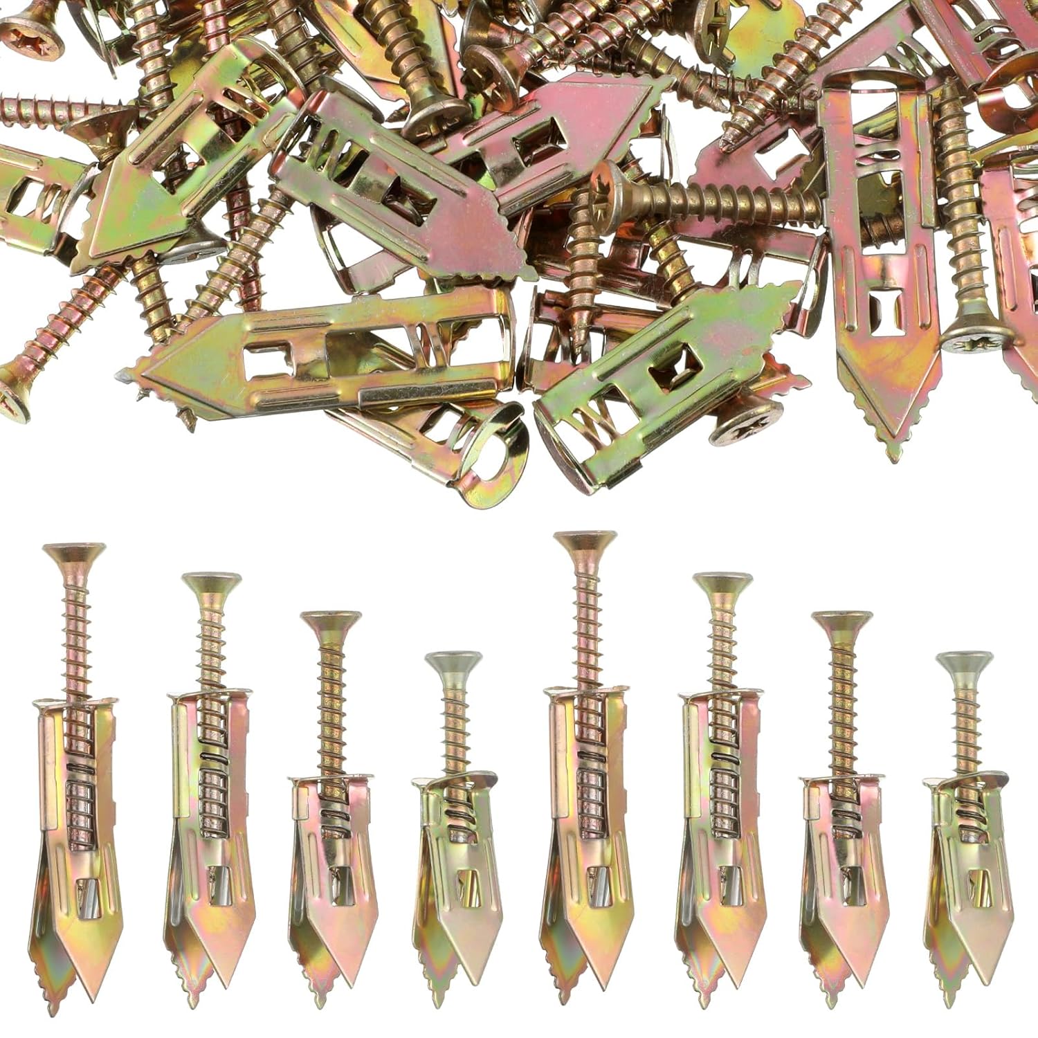 80 PCS Self-Drilling Anchors, Self Drilling Drywall Anchors with Screws Diferent Expansion Sizes Screw Set Gypsum Board Anchor Kit, Zinc Plated Steel Dry Wall Screws No Drilling Required (4 Sizes)