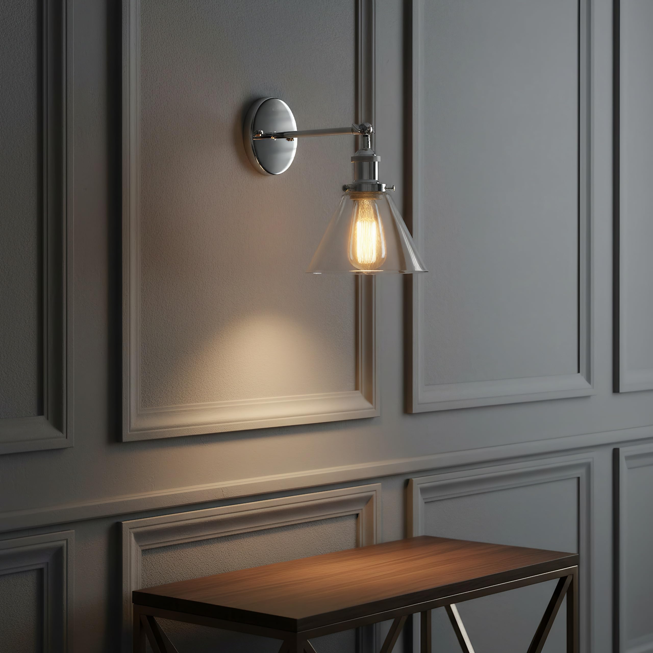 Applique da Parete Industriale, Lampada da Parele Vetro Vintage E27 per Angolo Lettura, Camera da Letto, Ingresso e Bagno, Illuminazione per Arredamento Casa (Argento Moderno, B)