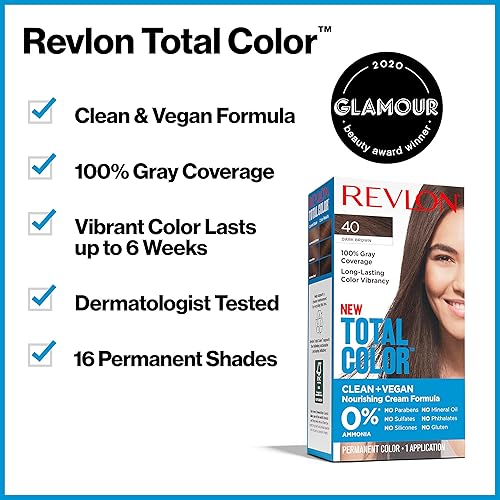 Miniatura 3 de Revlon - Tinte vegano Total Color para el cabello con cobertura 100% gris, individual paquete de, Marrón natural medio.