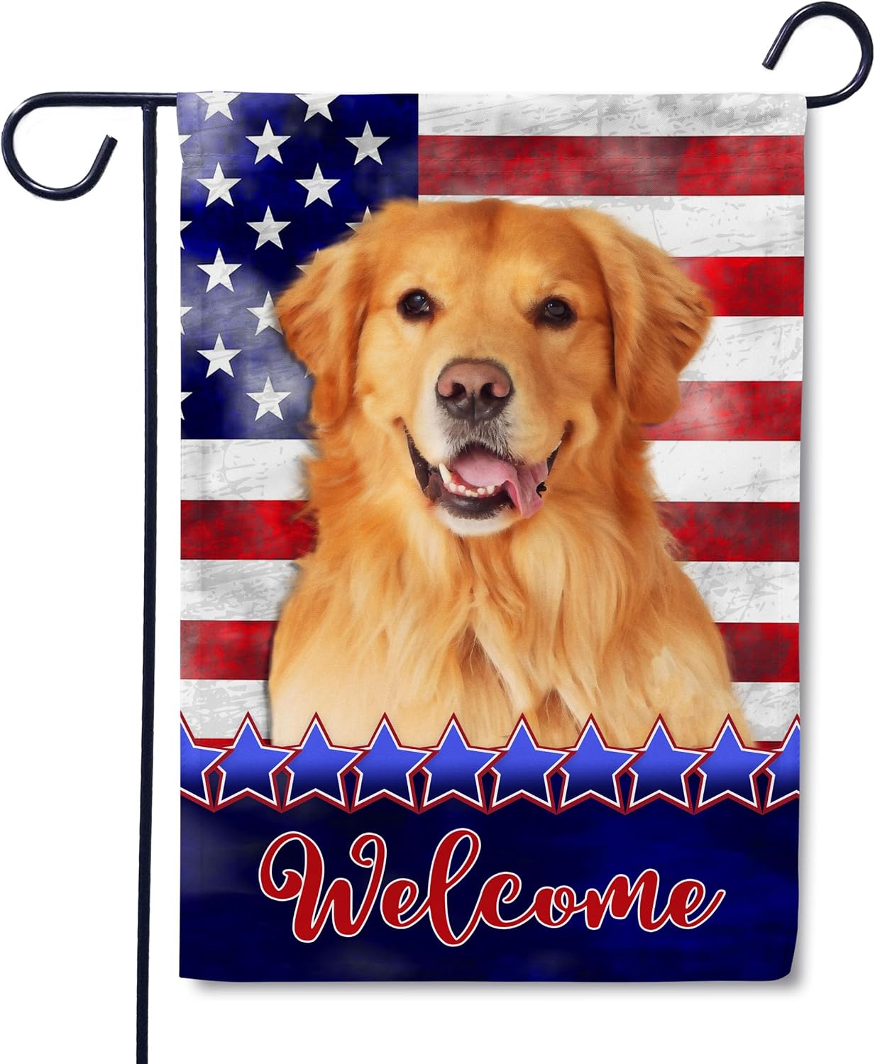Flagology, Stars and Stripes Golden Retriever – Garden Flag 12" x 18", Outdoor Flag, Exclusive Premium Fabric, Patriotic, July 4th, Dog, Golden Retriever
