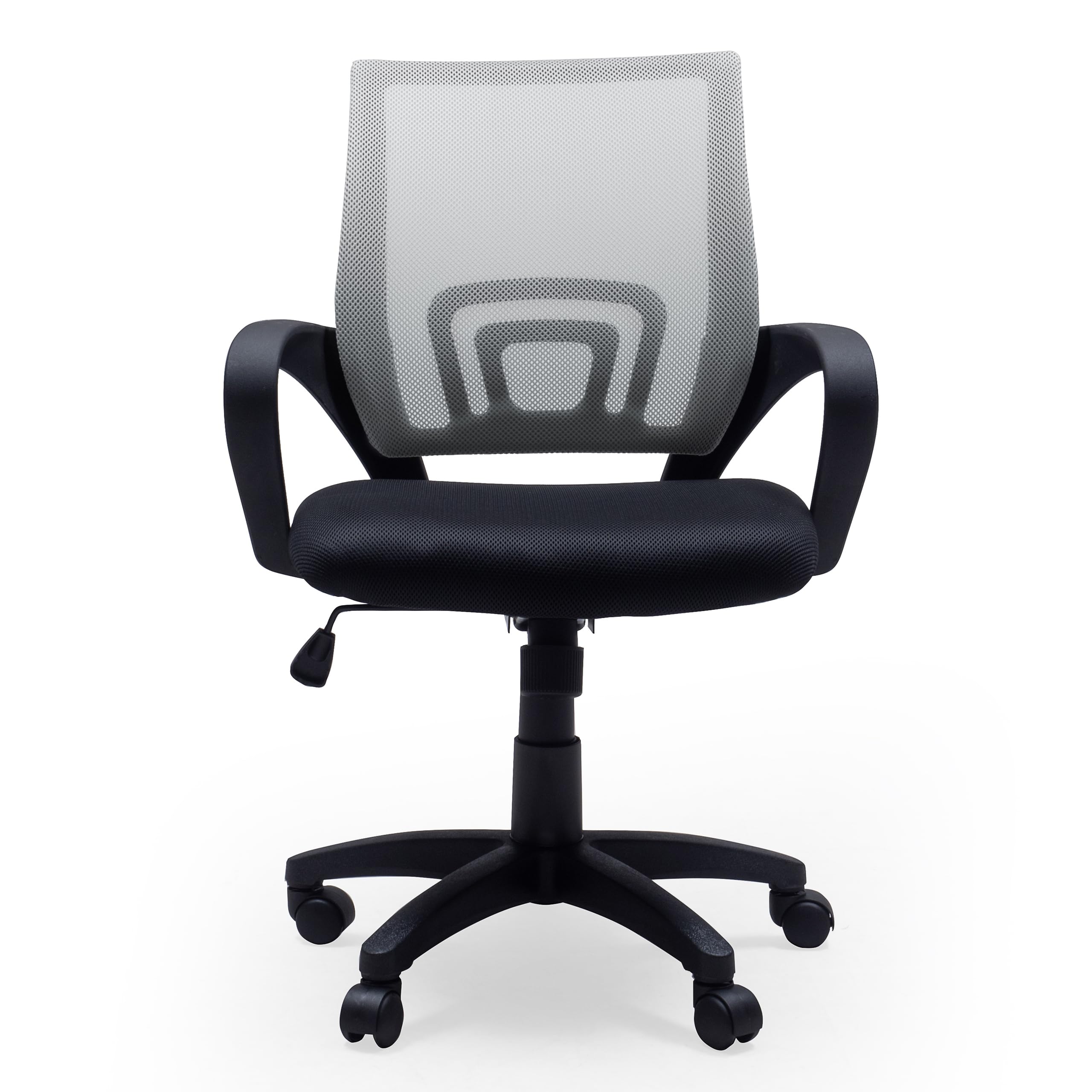 Homely - Silla Oficina, Estudio, Escritorio PRACTIK, Base giratoria con Ruedas, Altura Regulable, Sistema SINCRO inclinación, tapizado Tejido 3D Negro, 58x55x87-97 cm, Respaldo Color Gris Claro