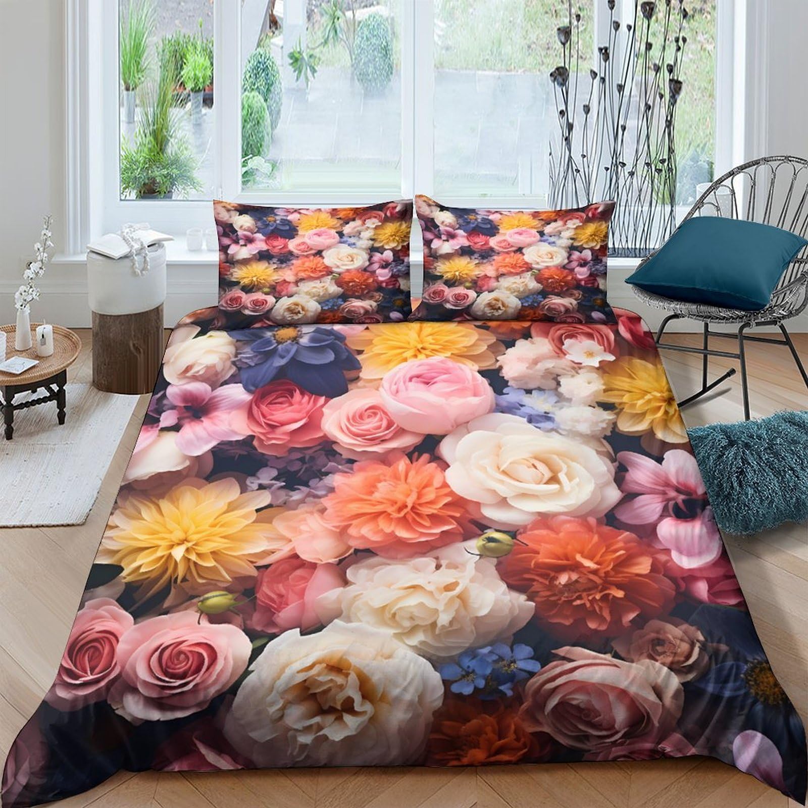 Ctjqhvkz Style-10 3D Printed Floral Bouquet Fitted Sheet Microfiber Soft Breathable Rose Garden Mattress Cover For Bedroom Guest Dorm Decor Single（135X200cm）