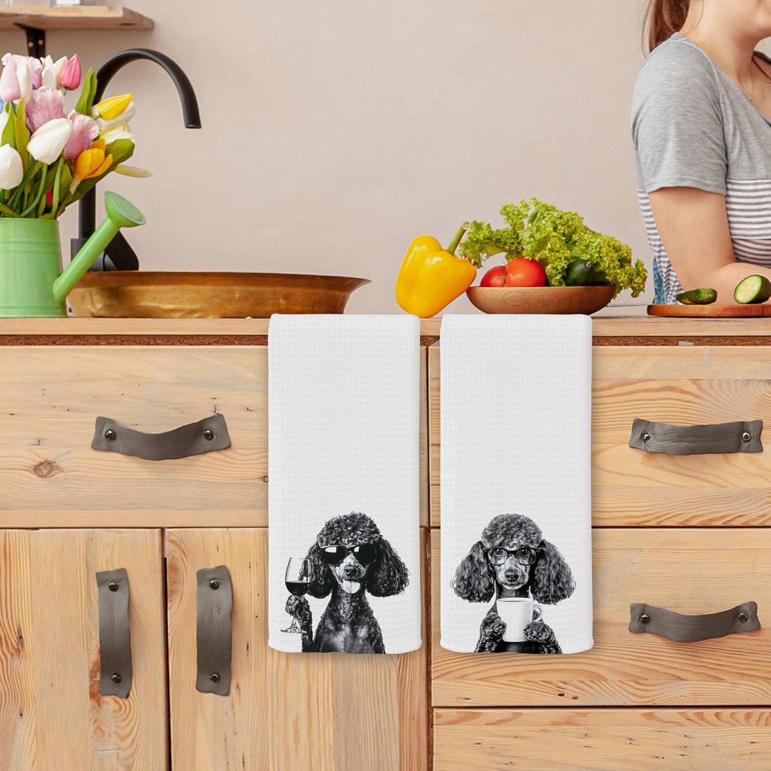 Funny Black Poodle Kitchen Towels Set of 2, Wine and Coffee Lover Gifts, Bar Accessories Dog Dish Tea Towels for Kitchen, Housewarming Gift Cute Animal Decorative Hand Towel 16x24 Inch - Image 4