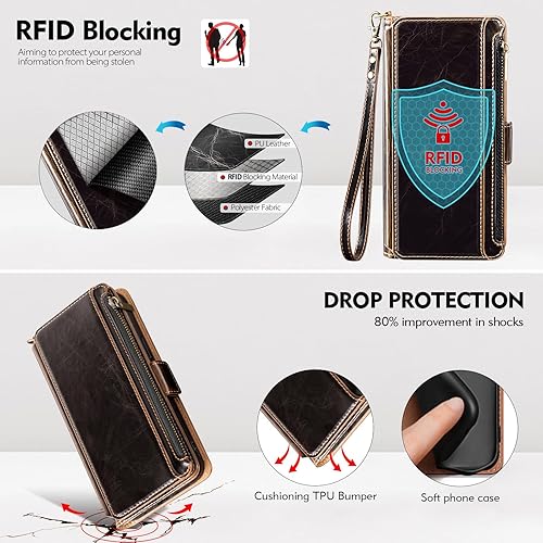 Miniatura 4 de Antsturdy Funda tipo cartera compatible con iPhone 12 Mini, funda de piel sintética con bloqueo RFID, funda para teléfono para mujeres y hombres,