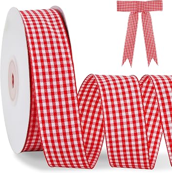 TONIFUL 1 Inch x 25 Yards Red Gingham Buffalo Ribbon Plaid Checkered Ribbon for Gift Wrapping, Hair Bows Making, Floral Bouquet, Crafts, Easter Valentines Day Baby Shower Birthday Christmas Wedding