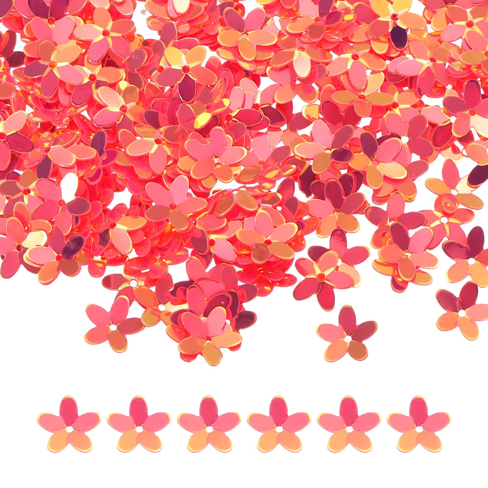 sourcing map 50 Gram Flower Loose Sequins, 10 mm Glitter Sequins Paillettes Bead for Clothing Accessories Embroidery Sewing DIY Art Crafts Supplies, Golden Watermelon Red