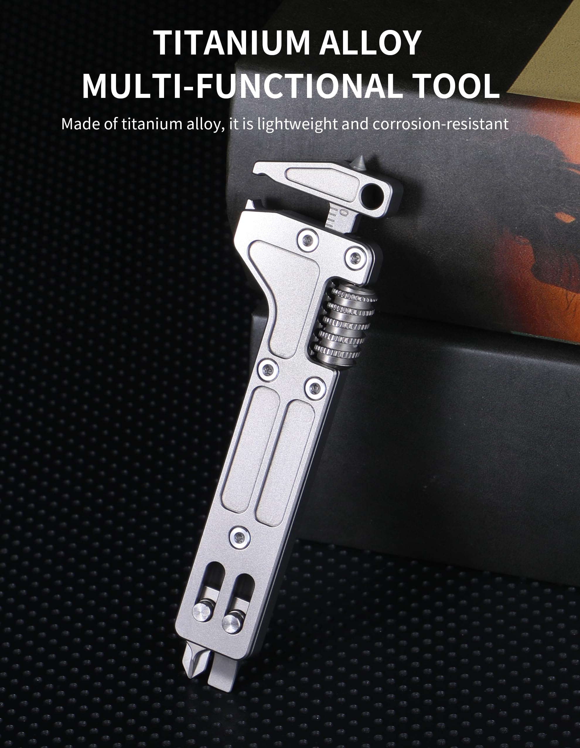 Multiherramienta EDC de titanio con llave, abrebotellas, abridor de cajas, rompevanas, destornillador y regla de medición, multiherramienta de bolsillo EDC para accesorios de camping, regalos