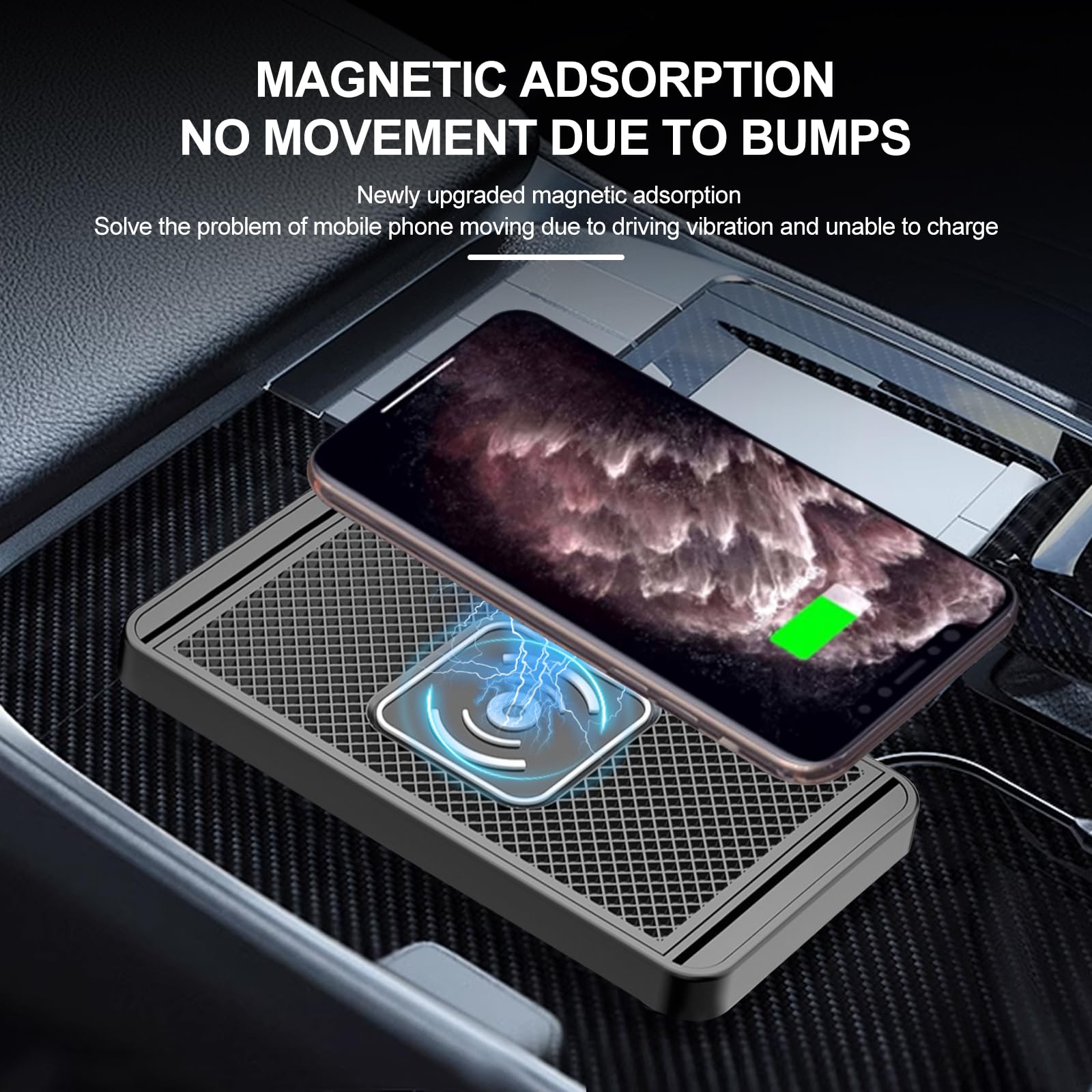VOBOR Caricatore Wireless Auto, 15W Tappetino Ricarica Wireless Auto, Caricabatterie Senza Fili Antiscivolo per Telefoni cellulari, Cuffie, ecc. (TypeC 1m)
