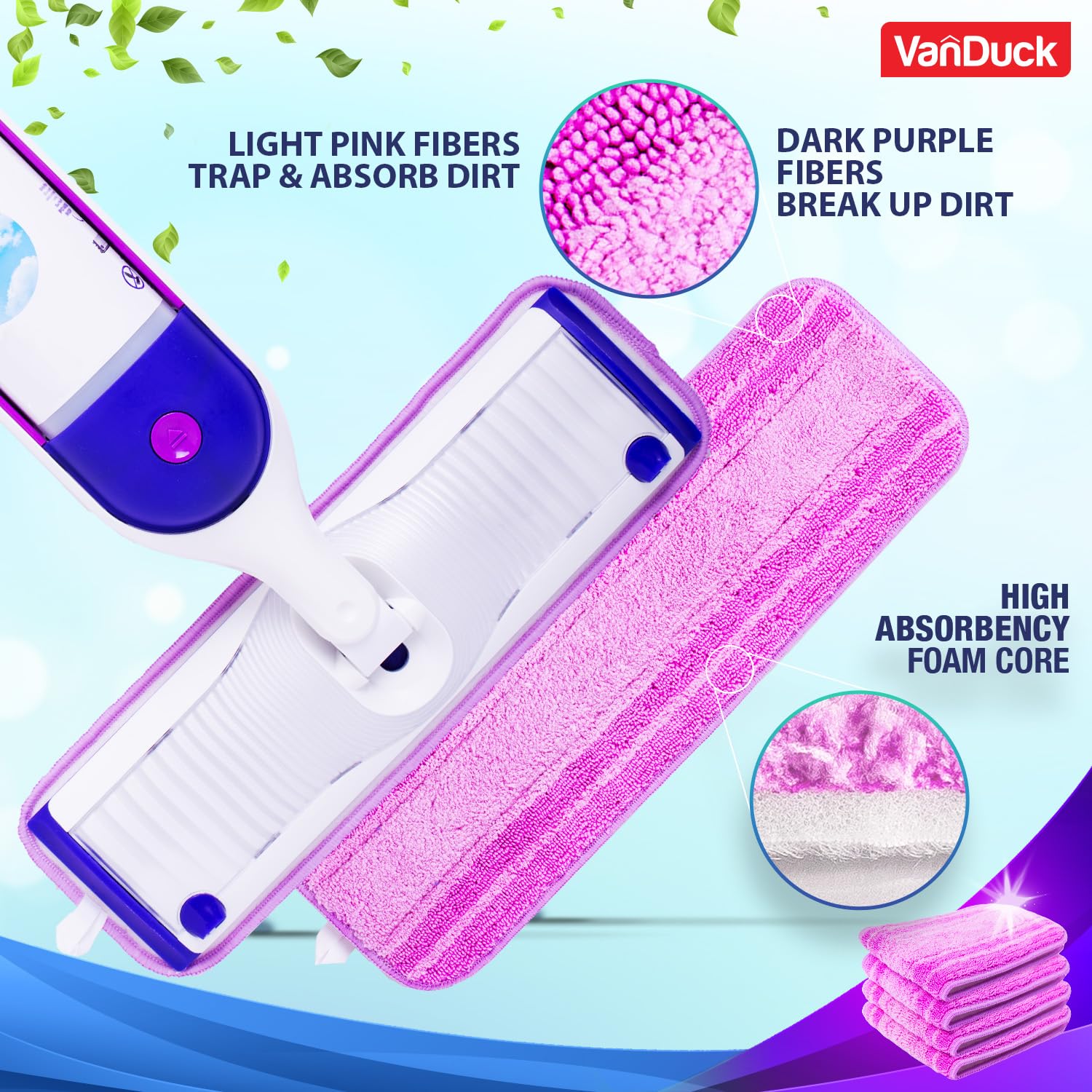 VanDuck Almohadillas reutilizables compatibles con Swiffer Power Mop (paquete de 6) – Recambio de mopa de microfibra para PowerMop – Recambios de almohadilla multisuperficie para mopa de pulverización