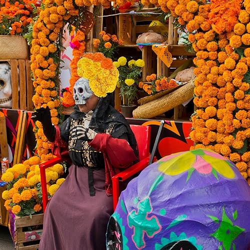 Miniatura 7 de Paquete de 100 flores artificiales de caléndula con tallos mexicanos, flores falsas mexicanas, guirnaldas de caléndula para decoración tradicional