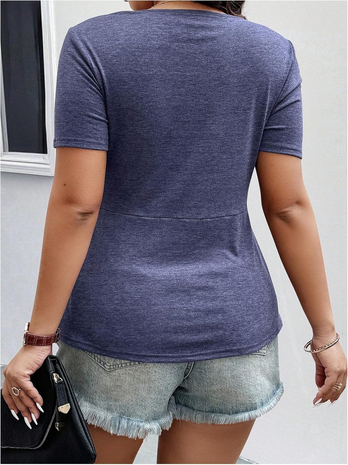 SOLY HUX Women's Plus Size Deep V Neck Twist Front T Shirts Short Sleeve Summer Tunic Tops Ruffle Flowy Tees - Image 3