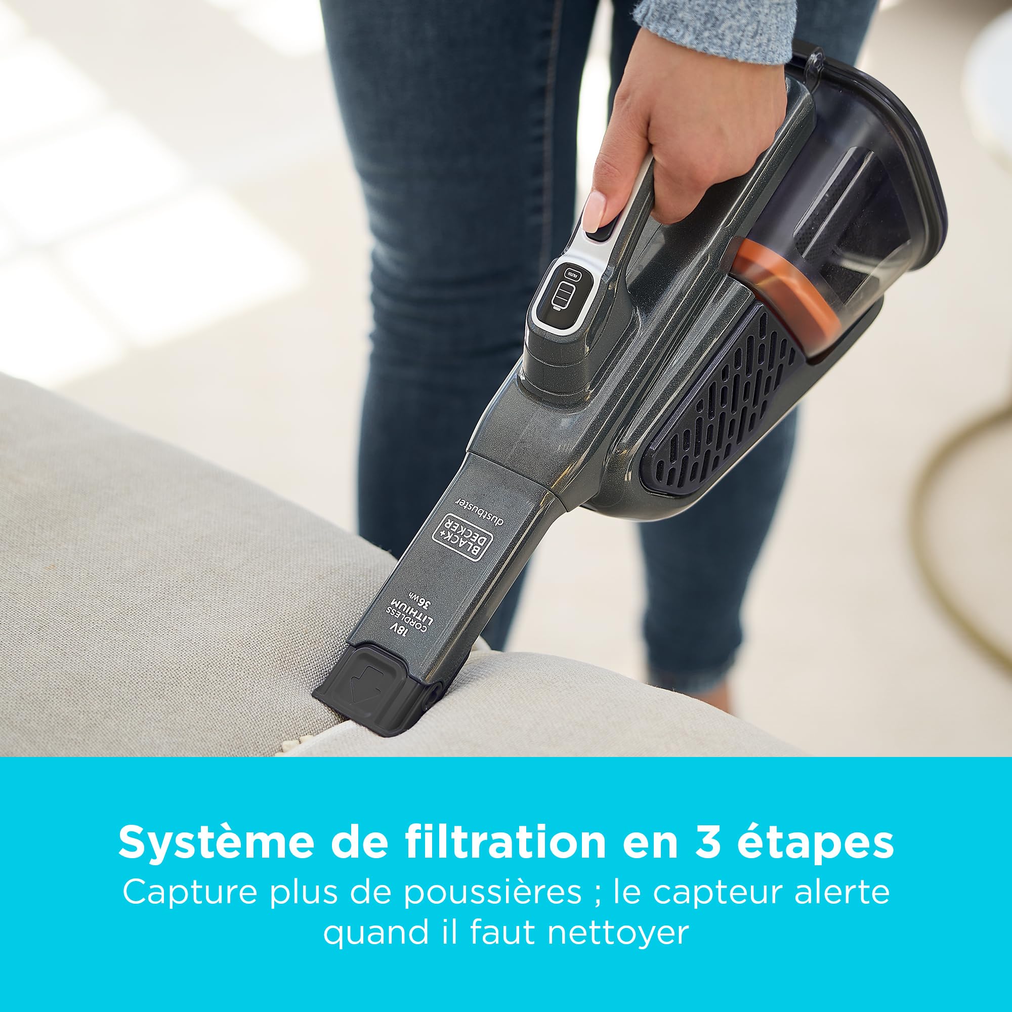 BLACK+DECKER - Aspirateur à main sans fil 18V avec batterie de 36 Wh et station de charge, BHHV520BT-QW