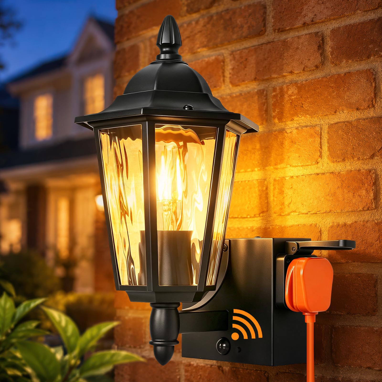 OUTON Outdoor Wall Lights with PIR Motion Sensor, IP54 Waterproof Outside Lights Mains Powered, Dusk to Dawn, Black Outdoor Lantern for Front Door, Porch, Garage & Garden, E27 Bulb Included