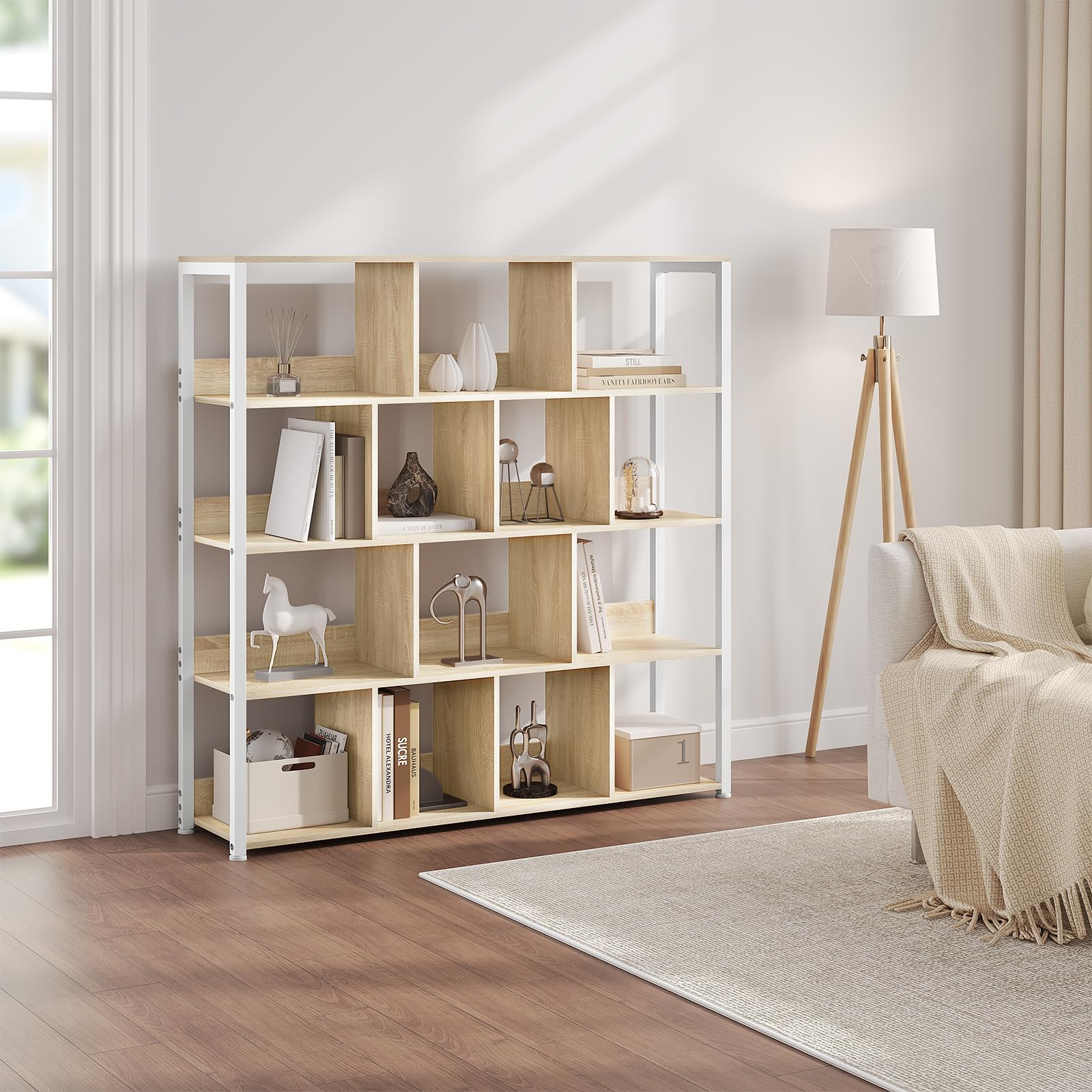 eSituro Estantería de Pie 4 Niveles, Libreria Estantes Abiertos | Marco de Metal Robusto, Estanteria Almacenaje para Salón, Dormitorio y Oficina, Madera, Marrón Rústico, 120x30x120cm