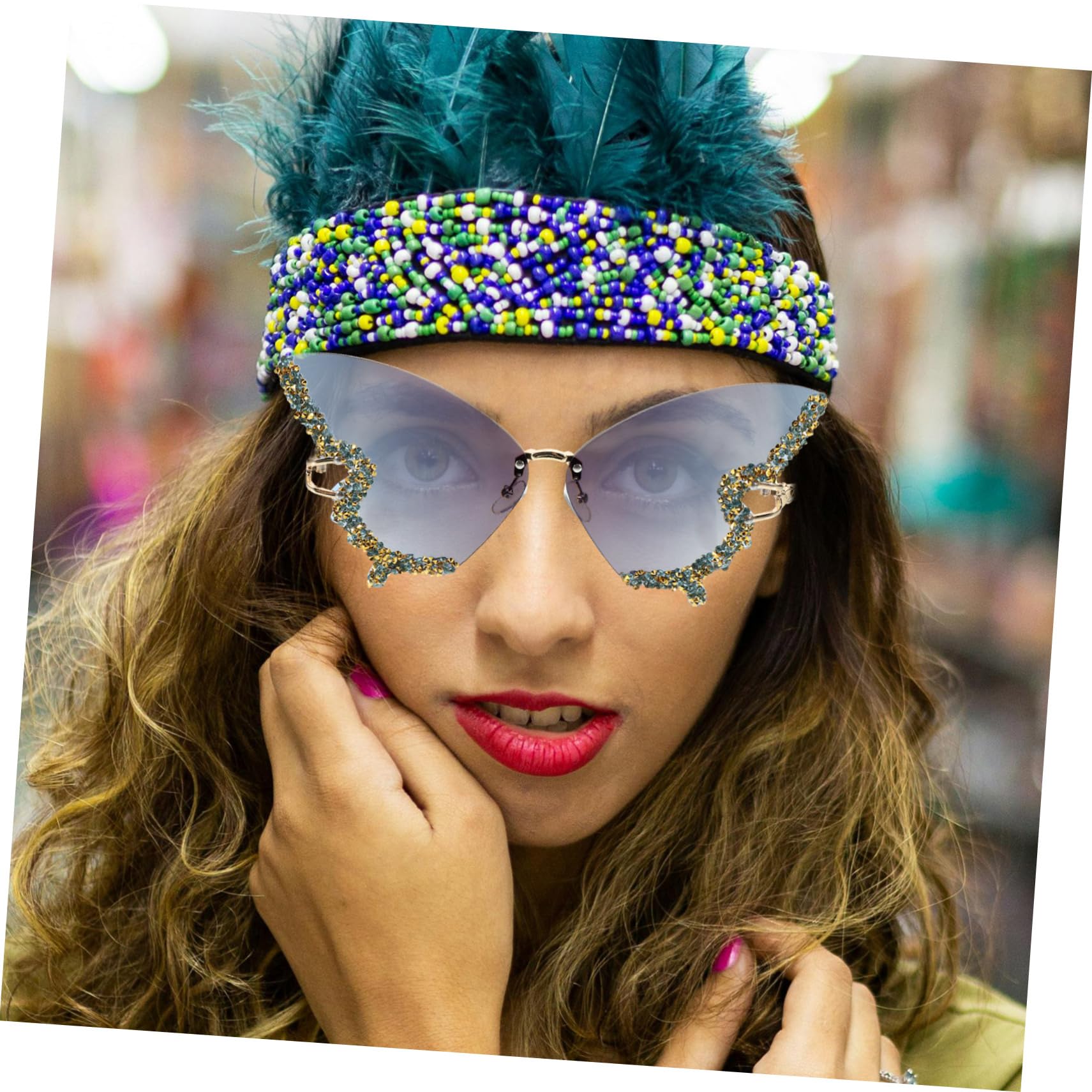 LIFKOME 3 Occhiali Da Sole Leggeri Alla Moda A Farfalla Senza Montatura Con Strass
