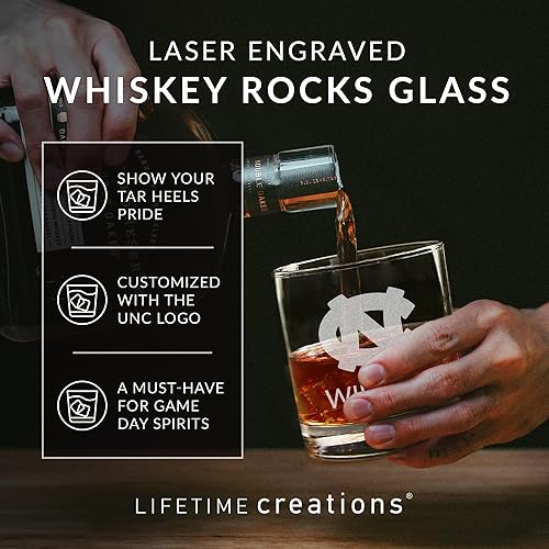 Miniatura 3 de Lifetime Creations Vaso de whisky personalizado de Carolina del Norte Tar Heels  Regalos oficiales de la UNC, mercancía de Tar Heels, regalos UNC