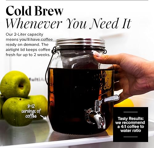 Miniatura 2 de Willow & Everett Jarra de café frío y té helado, dispensador de vidrio de 2 L con espita de metal y filtro de malla para café helado y sistema de