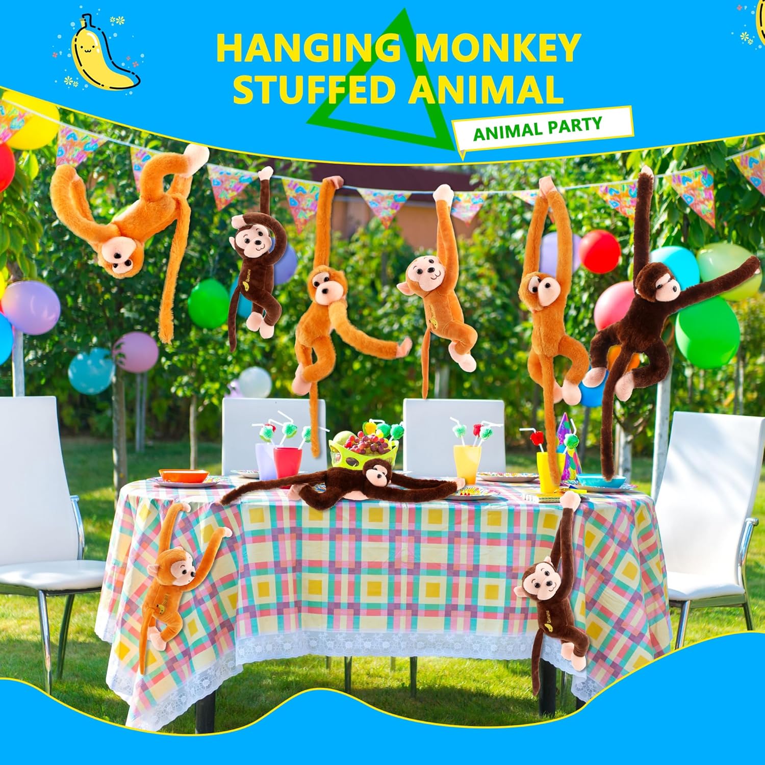 16 Pack 24 Inch 18 Inch Plush Hanging Monkey Stuffed Animal Lifelike Plush Hanging Monkey Bulk for Birthday Christmas Easter Gift Decor, 2 Size