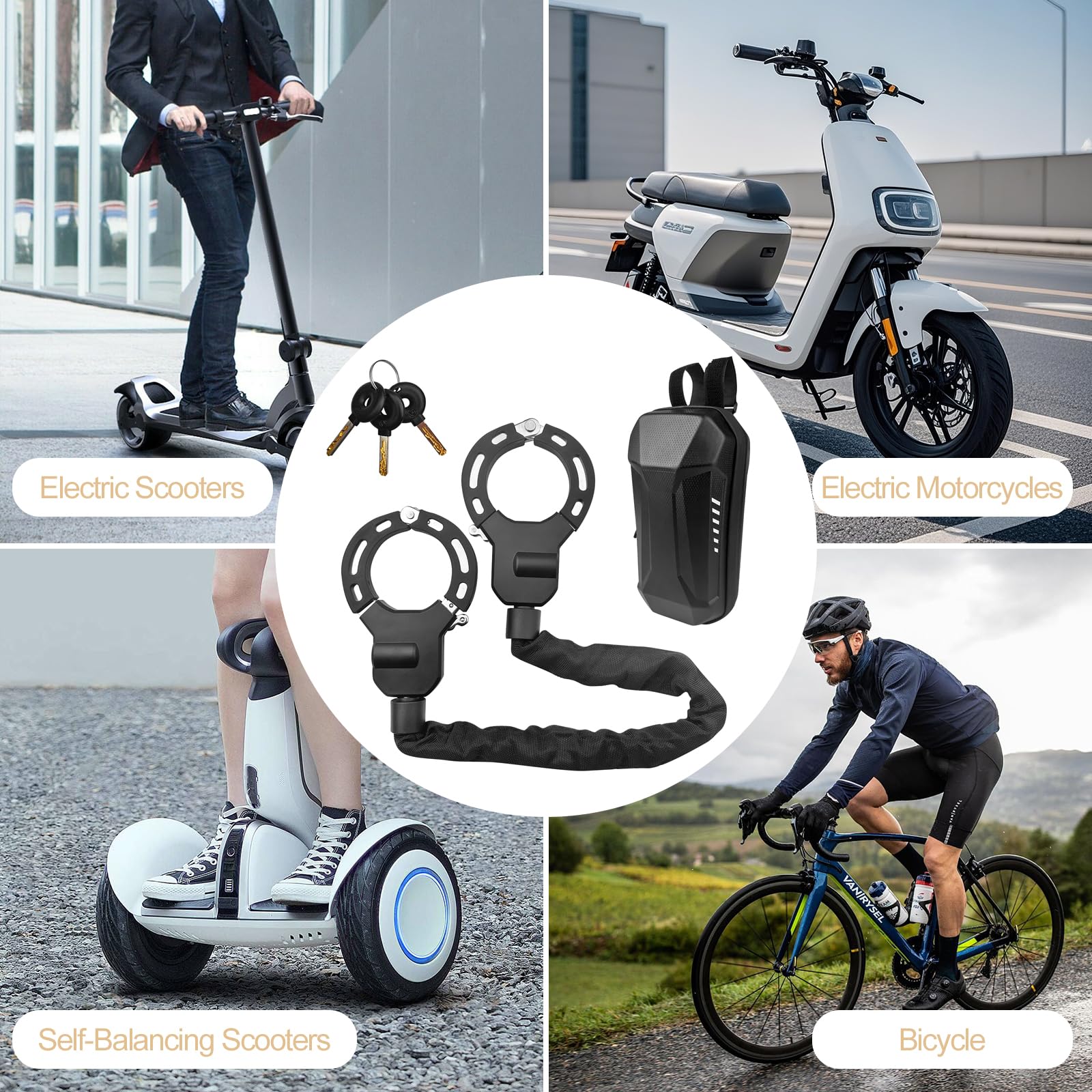 Antivol Trotinette Electrique 8 mm, Cadenas Trotinette Électrique, Cadenas Velo avec 3 Clés et 3L Sac Etanche, Chaînes Antivol Menotte avec Housse de Protection en Silicone