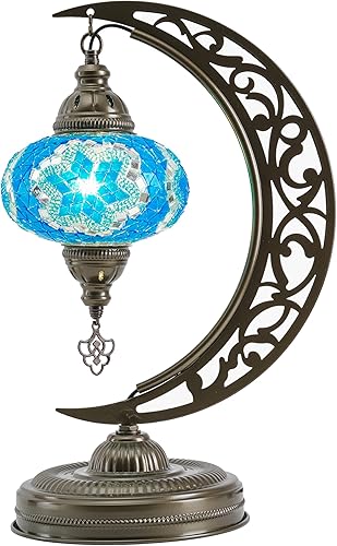 Miniatura 8 de mozaist Lámpara turca, lámpara de mesa de mosaico en forma de luna, lámpara de mesa de escritorio Tiffany con enchufe estadounidense y enchufe E12