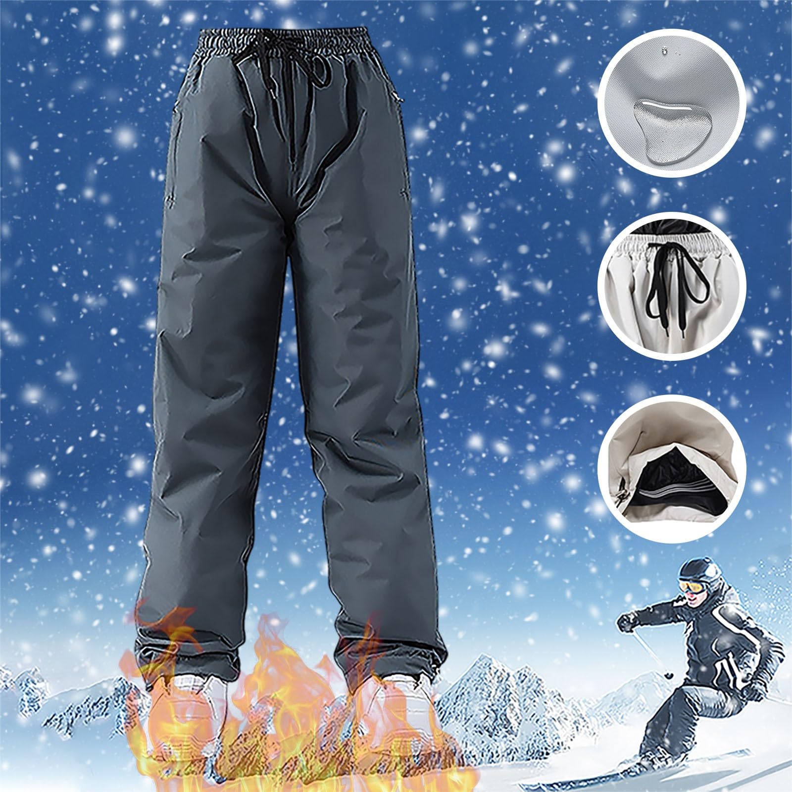 Generisch Pantaloni da sci da uomo, impermeabili, termici, imbottiti, per attività all'aria aperta, in softshell, da trekking, da sci, da neve, da caccia, da trekking
