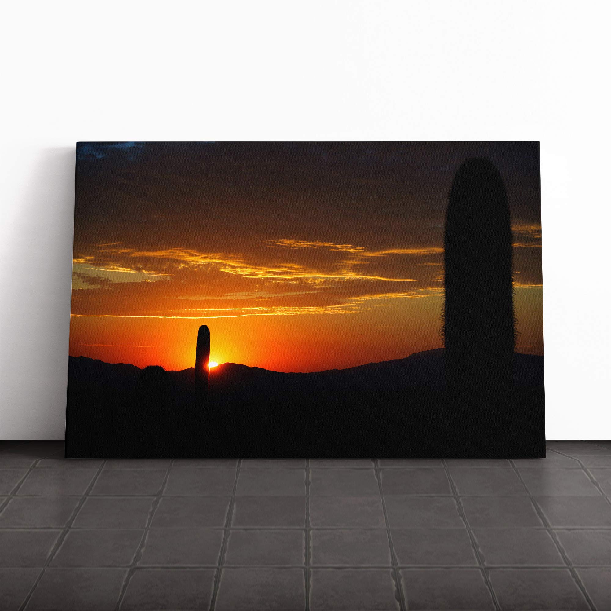 Landscape Cactus Sunset (4) Canvas Print | Gallery Wrapped 30mm Frame Wall Art | 24x16 inches | Ready to Hang | Modern Floral Picture | Living Room Bedroom Lounge Office
