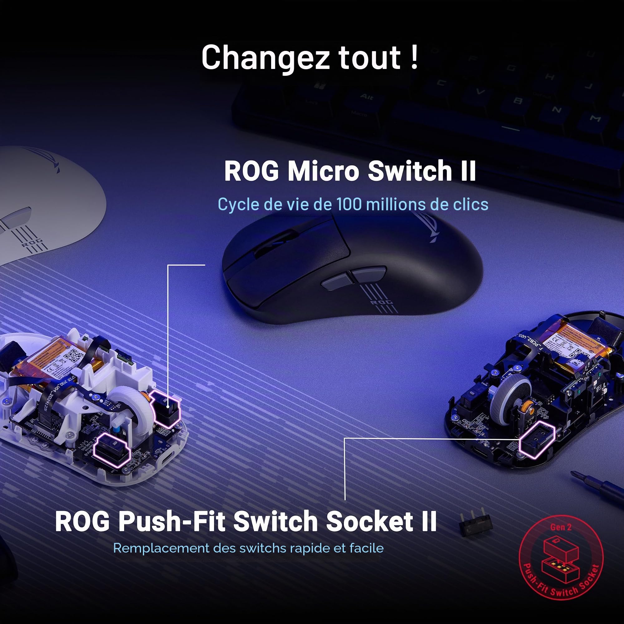 ASUS ROG Keris II Origin - Souris Gaming sans Fil, Ergonomique - Blanc