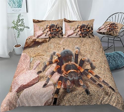 Miniatura 2 de REALIN Juego de funda de edredón con diseño de tarántula de araña roja con temática de insectos para niñas y niños, juego de cama de 234 piezas,