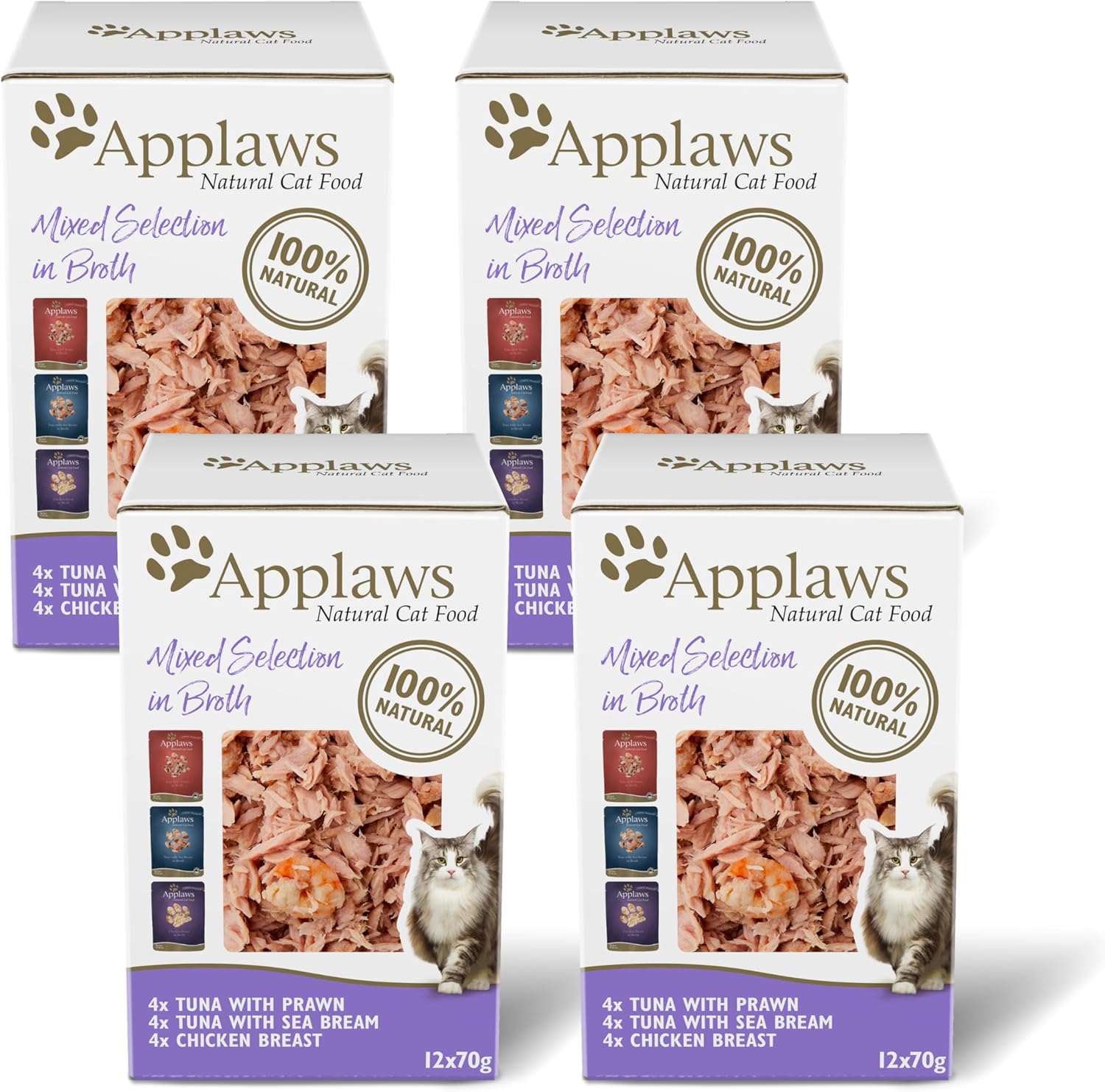 Applaws 100 Natural Wet Cat Food Mixed Variety Pack in Broth Pouch 70g
