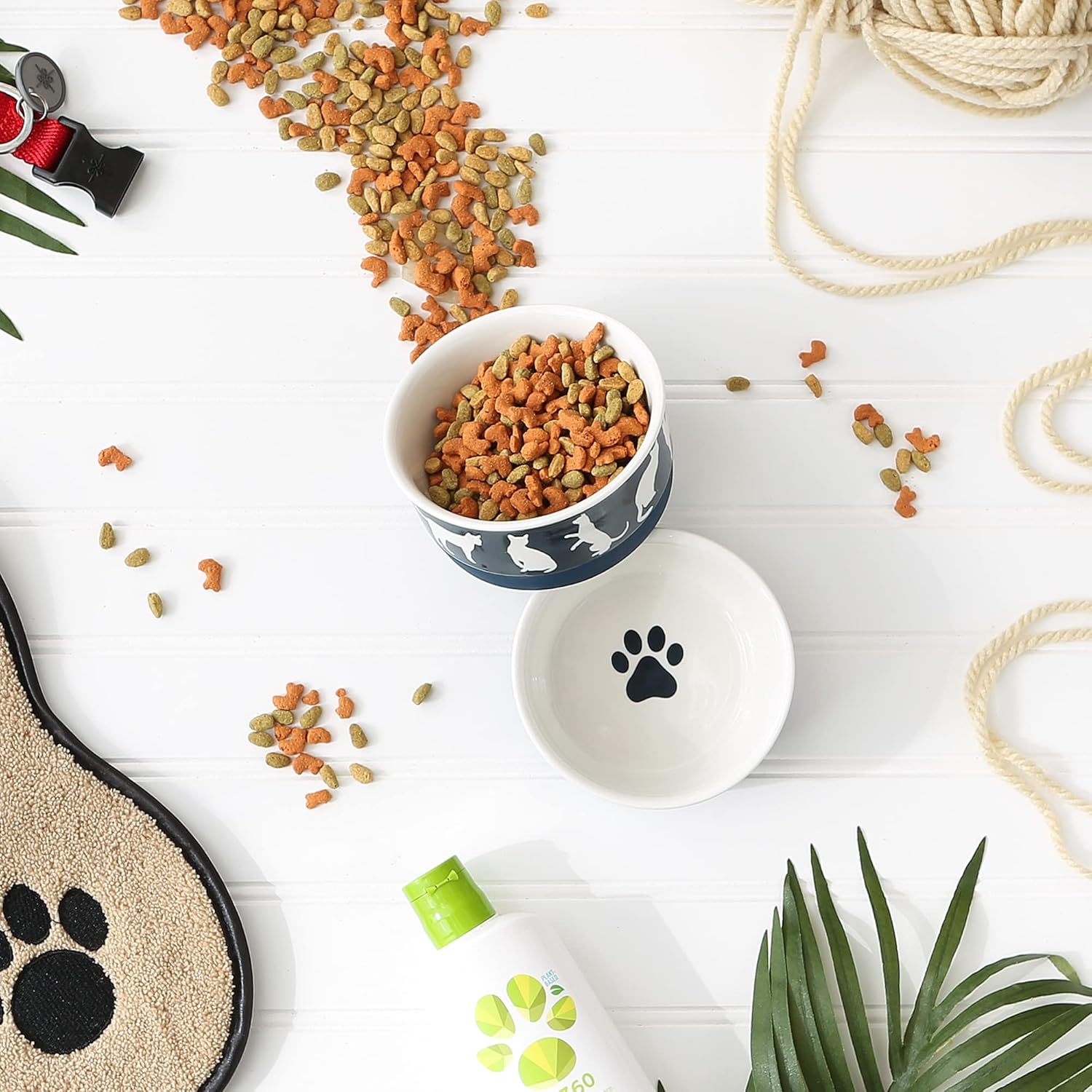 Bone Dry Ceramic Cat Bowls, Microwave & Dishwasher Safe, Small Set, 4.25x2, Navy, 2 Count