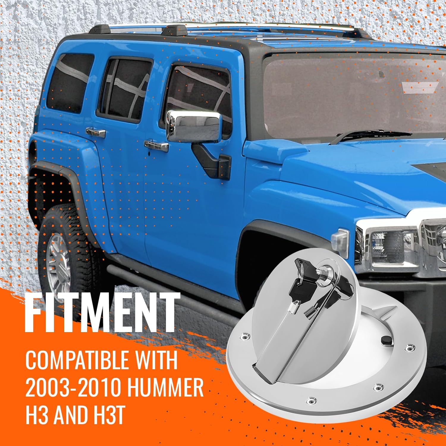 HECASA Locking Fuel Door Compatible with 2003-2010 Hummer H3 and H3T Gas Cap Tank Cover Heavy Duty Aluminum Chrome Silvery