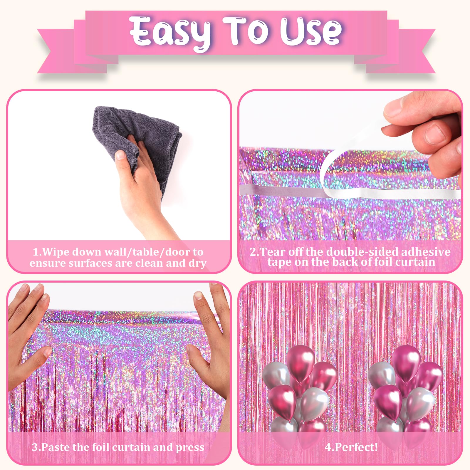 Pink Foil Fringe Backdrop - 3.3x6.6ft -4