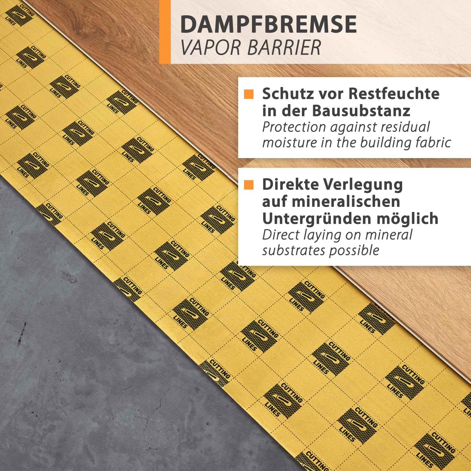 6,25m² Heizfilm-Unterlage 1,5mm XPS Trittschalldämmung mit AquaStop für Vinyl Parkett Laminat und Designbeläge 400kPa Druckfestigkeit