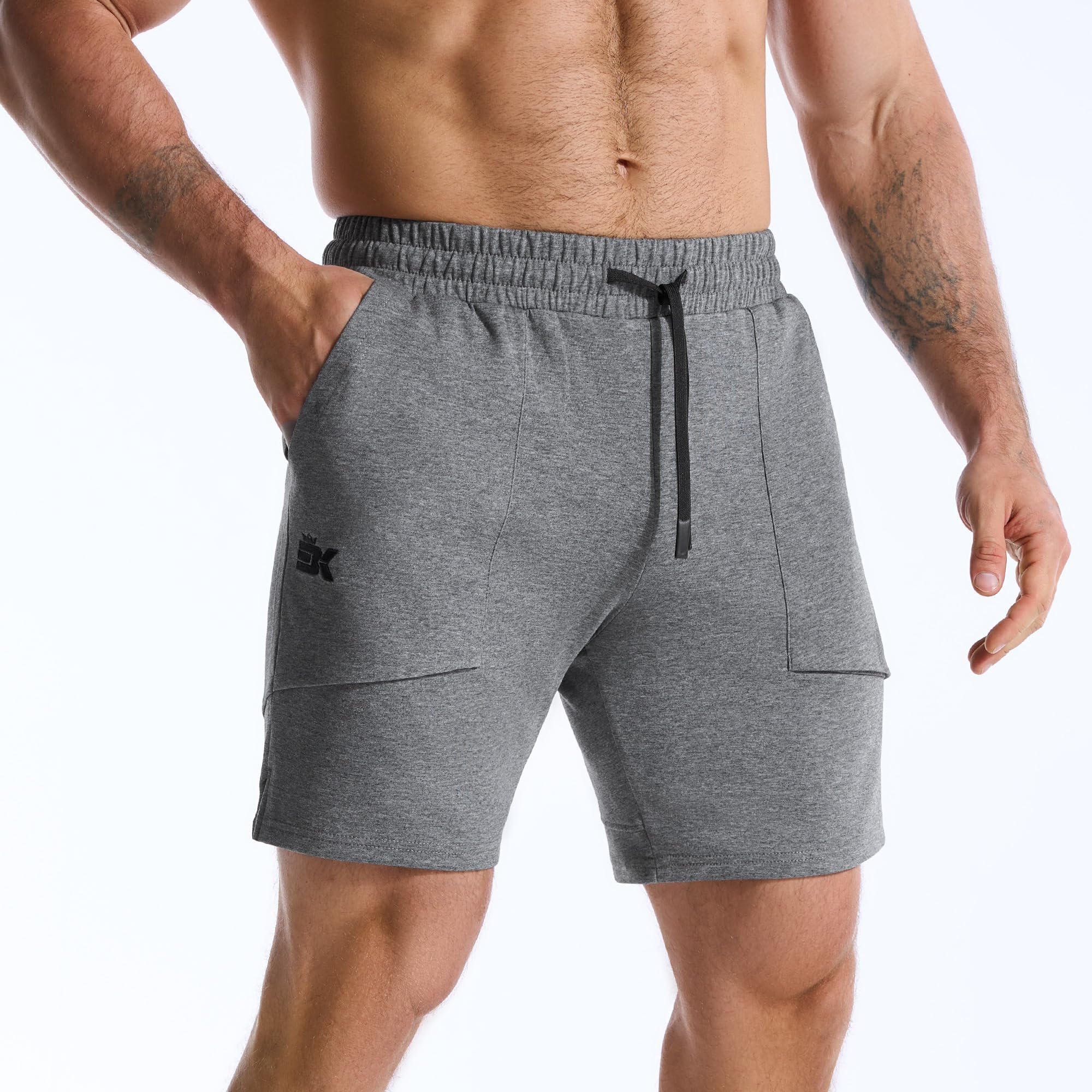 BROKIG Mens Zero Armor Gym Shorts,Cotton Running Workout Slim Fit Athletic Sweat Short for Men with Zip Pocket - 3