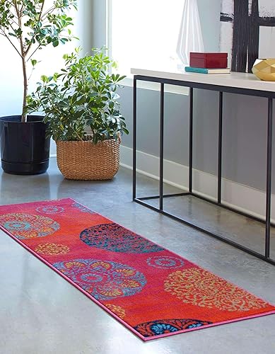 Miniatura 3 de Unique Loom Azalea Collection - Alfombra de área Aromi (2 pies 11 pulgadas x 10 pies, rojo óxidomarfil)