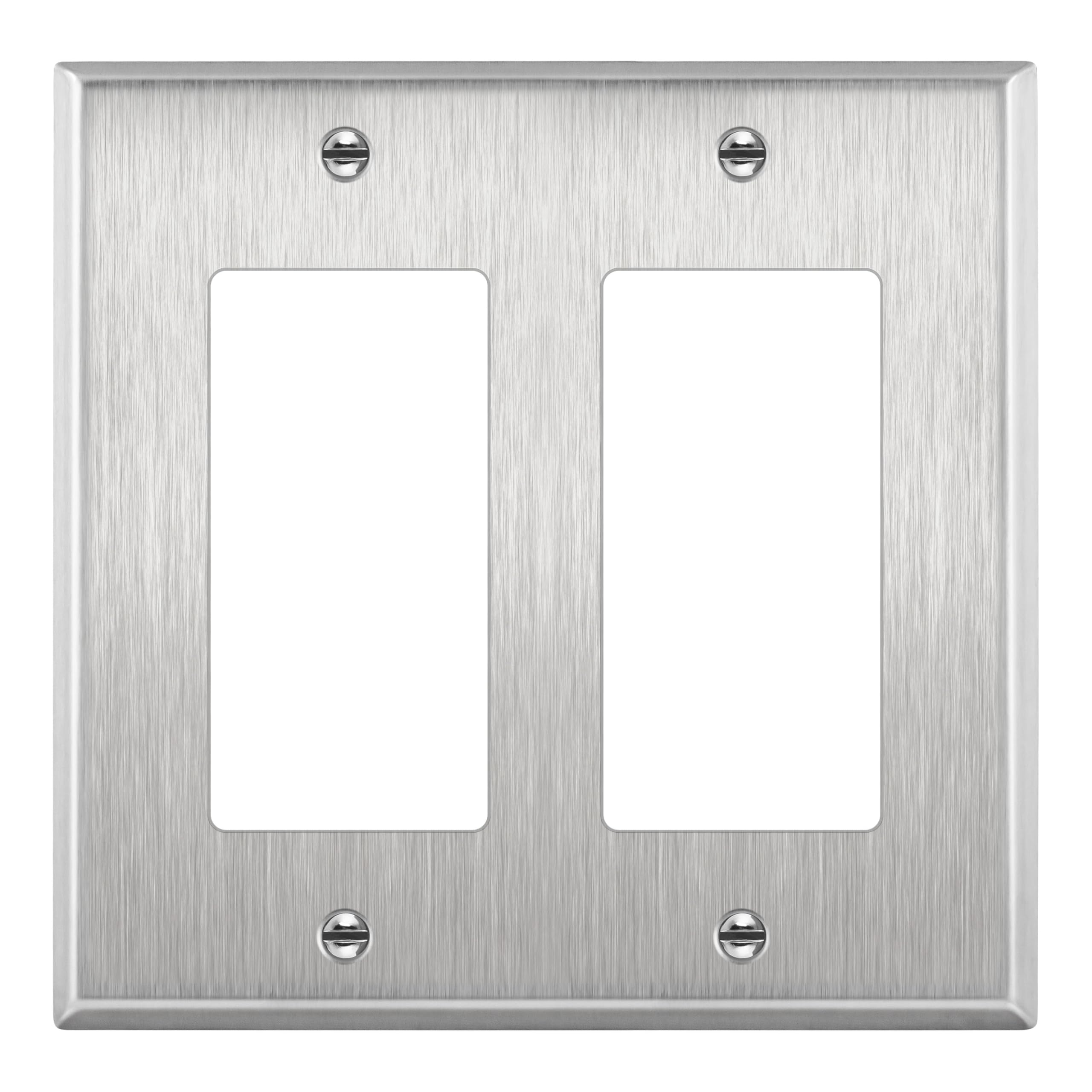 Enerlites 7732 2 Gang Stainless Steel Wall Plate for Decorator Switch, Outlet, GFCI Device