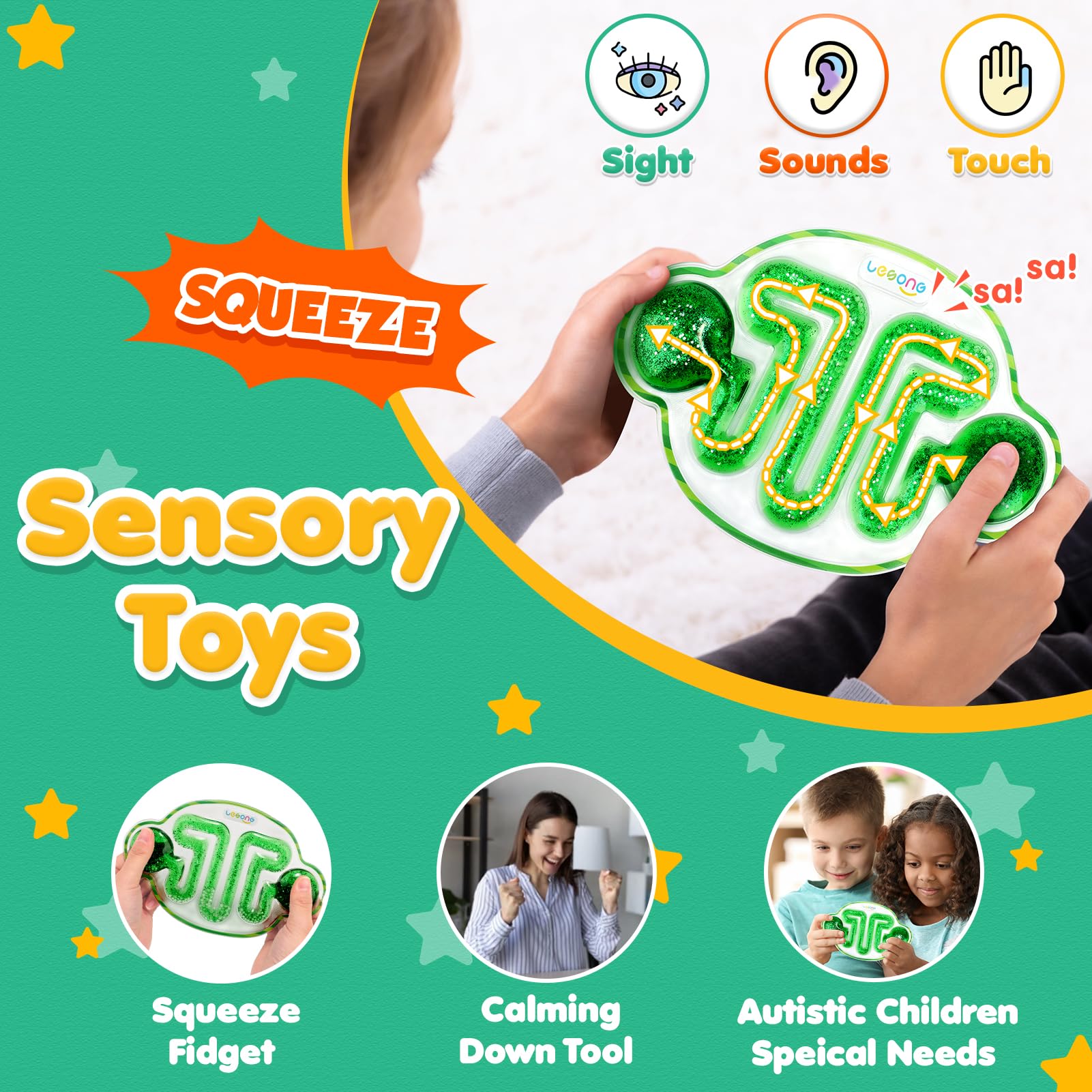 LESONG Fidget Squishy Sensory Toys for Kids Toddlers: Fidget Sensory Tube Filled Goo, Glitter, Autism Sensory Toys for Autistic Children Calm Down Anxiety, Classroom Prizes, Goodie Stocking Stuffers