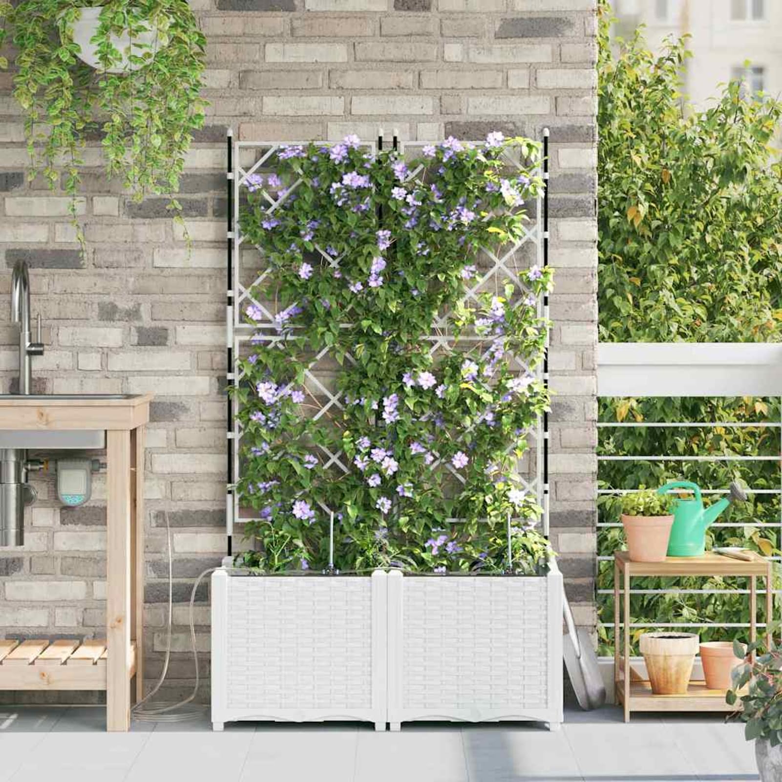 Geecher Vaso da Giardino con Sistema di irrigazione, 2 Pezzi, 80 x 40 x 142 cm, in Acciaio, fioriera per Esterno per Principianti e Appassionati di Giardinaggio
