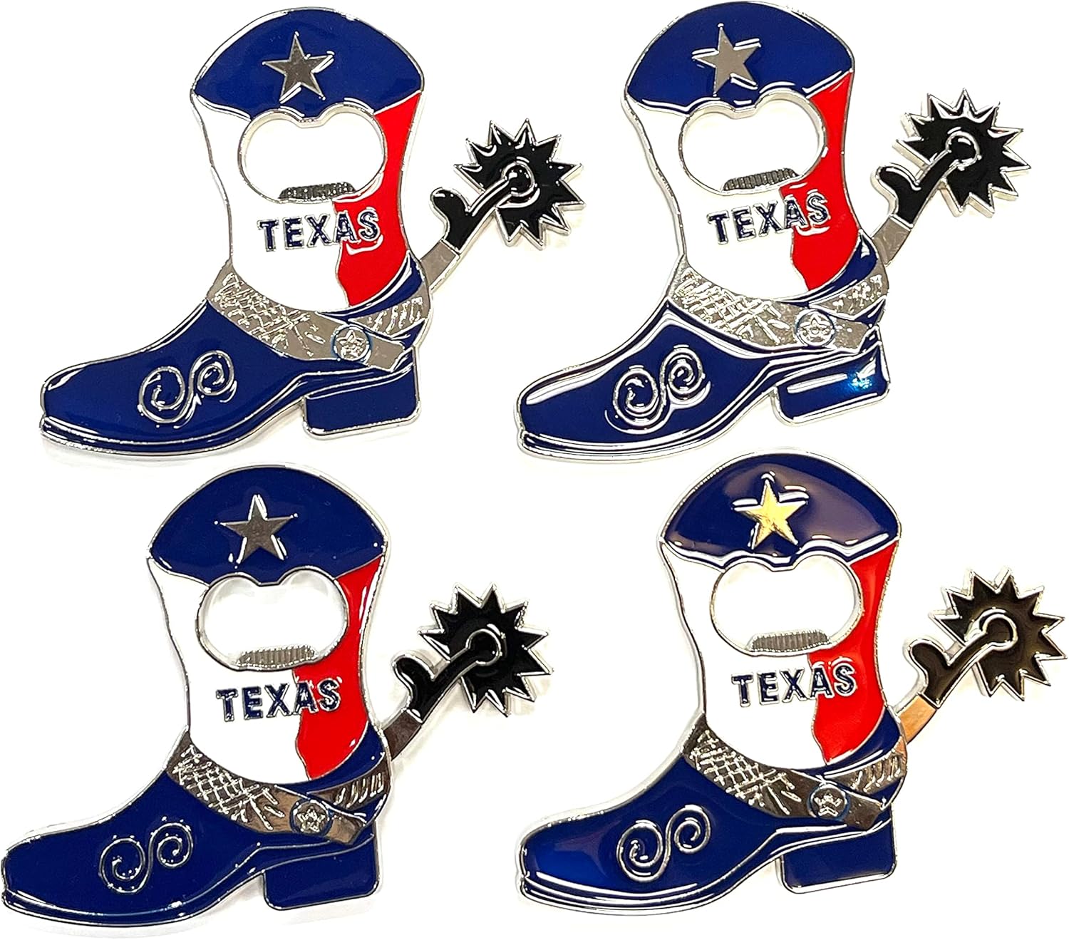 Texas Souvenir Bottle Opener Boot Fridge Magnet 4 PCS Bundle Pack with Free 2 PCS Texas Burnt Orange Magnets Total 6 Texas Fridge Magnets