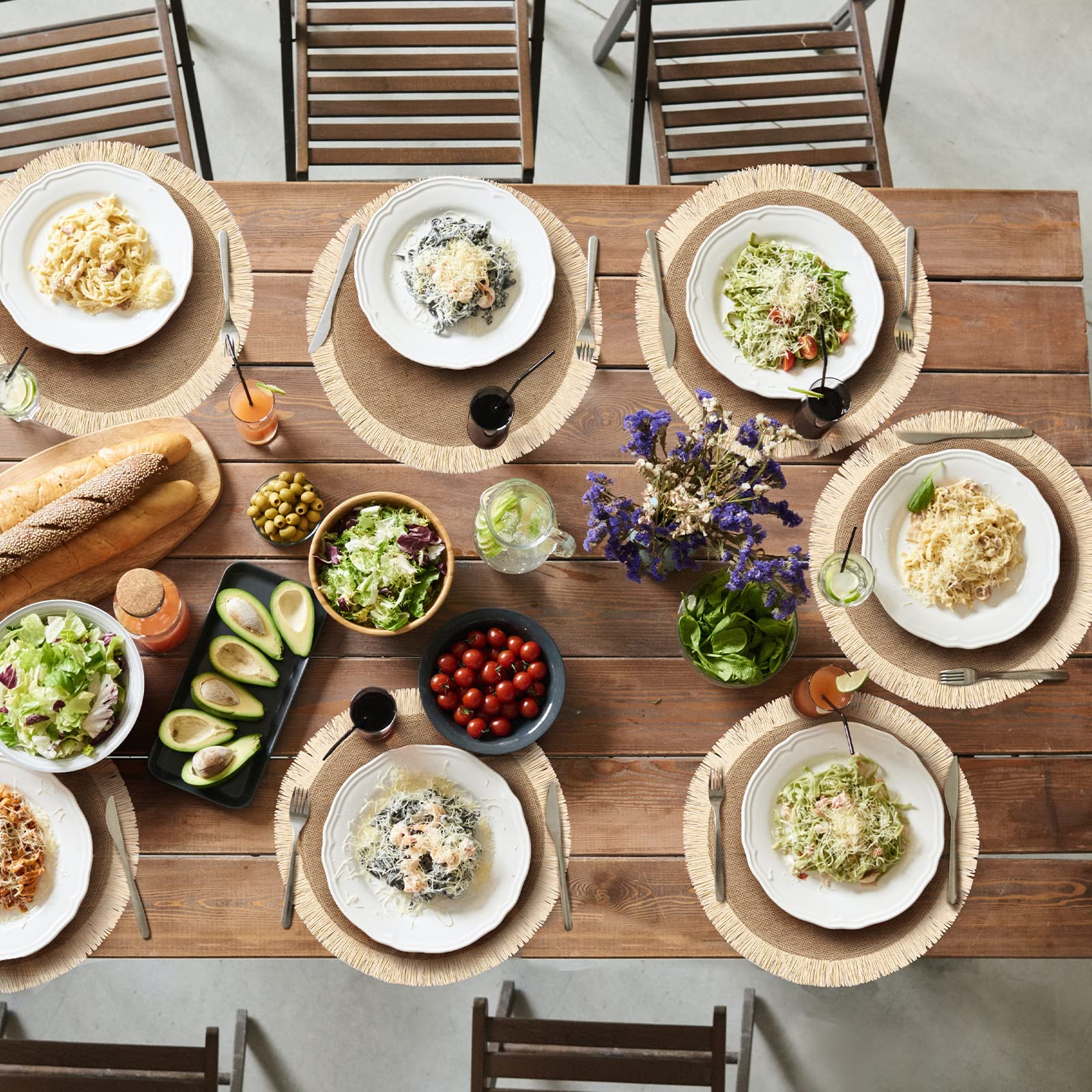 Round Burlap Placemats Set of 12 Jute Rustic Place Mats for Dining Tables Heat Resistant Natural Farmhouse Table Mats Decor for Thanksgiving (Sun Flower)