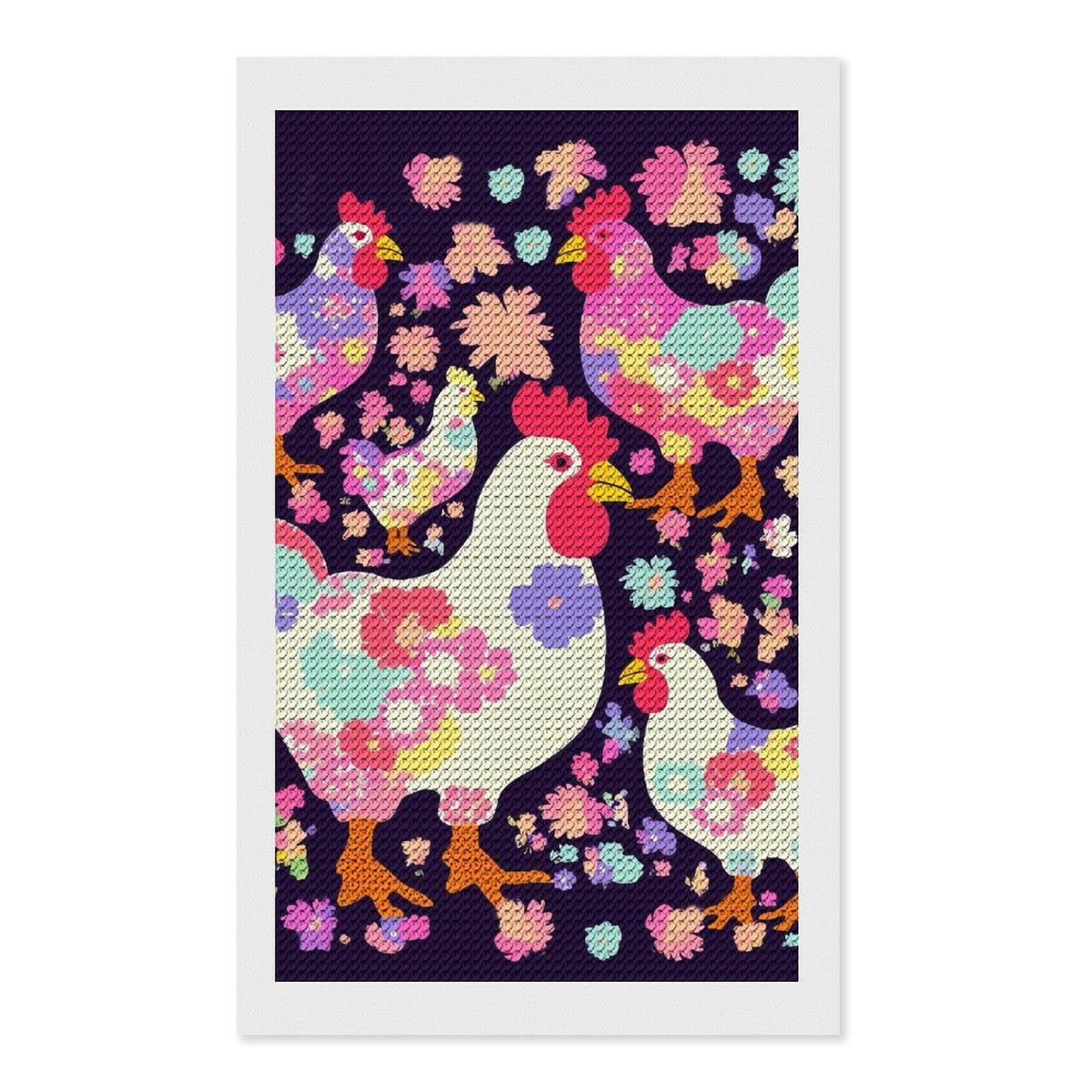 Flower Heart Chicken Diamond Art Kits for Adults, DIY 5D Diamonds Painting Kits for Beginner, Round Full Drill Diamond Dots Painting, Diamonds Pictures Gem Art and Crafts Wall Decor 12"x20"