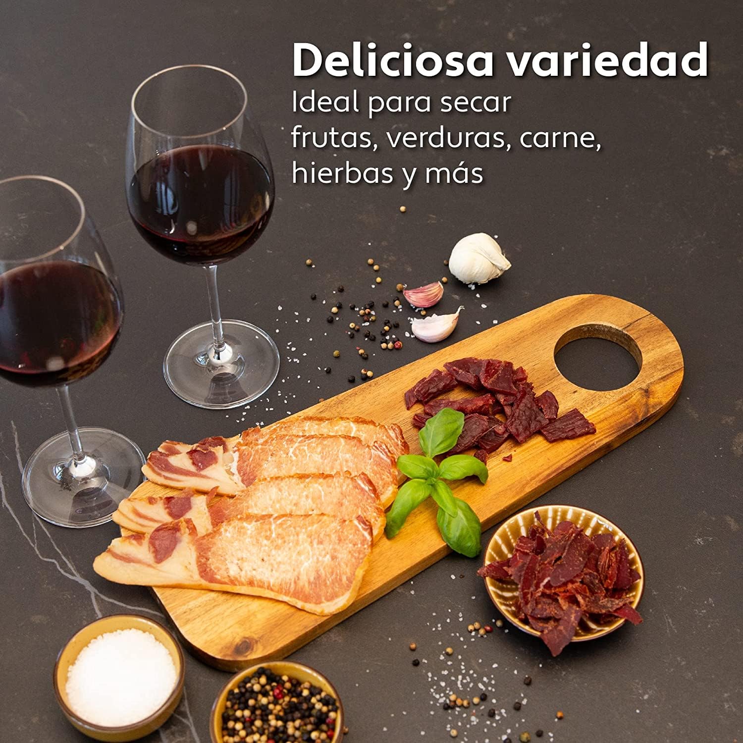 Vita5 Deshidratador de Alimentos con 6 Bandejas de Acero Inoxidable - Deshidratador con Temperatura Regulable 35-75°C - Deshidratadoras de Carne, Setas y Fruta con Timer 24h – 650W Desidratadoras