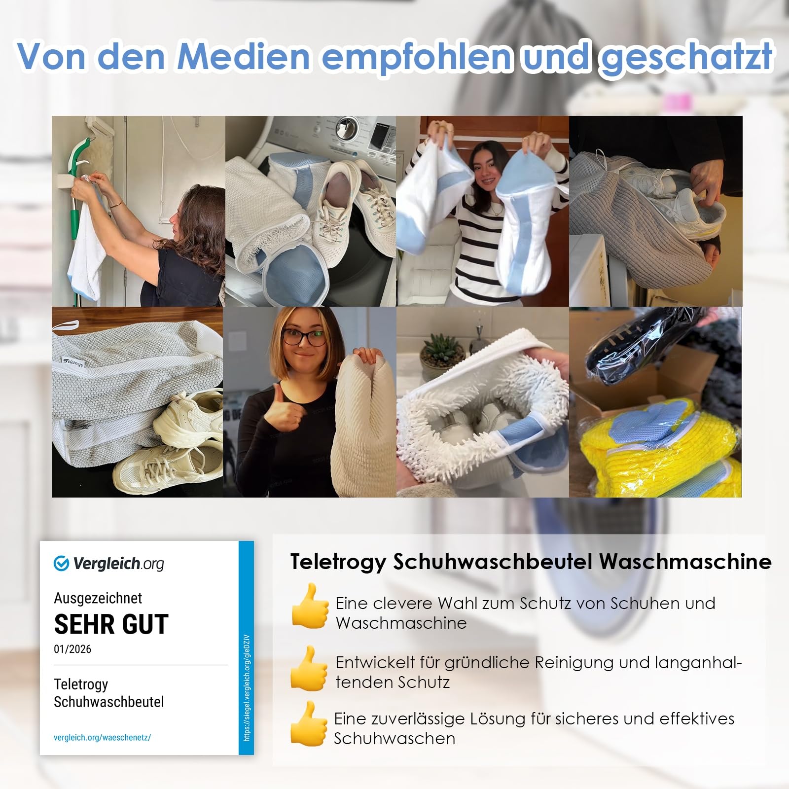 Teletrogy 2Pcs Schuhe Waschbeutel, Schuhwaschbeutel Waschmaschine mit Verstellbare Schuhspanner, Wäschesack Schuhe mit Verstecktem Reißverschluss, Wiederverwendbarer Wäschenetz für Sneaker, Weiß