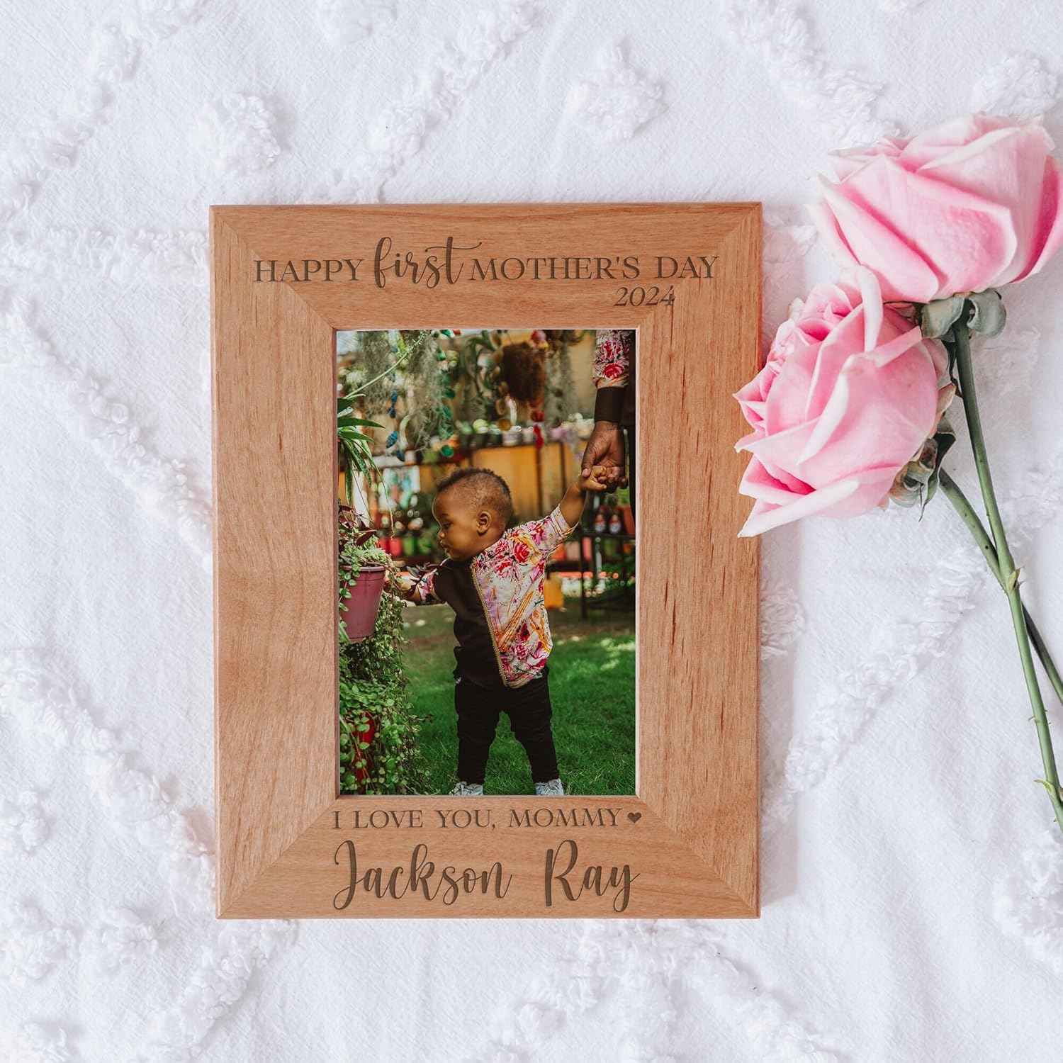 First Mother's Day Picture Frame - New Mom Gift from Baby, 1st Mother's Day Wooden Photo Frame - 5x7 Landscape