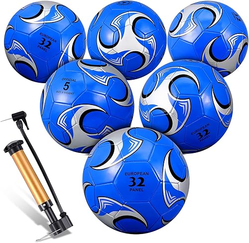 Glimin 6 Pcs Soccer Ball with Pump Size 5 Soccer Gifts Sport Stitched Youth Soccer Ball Teens Adult School Football for Outdoor School Game Match